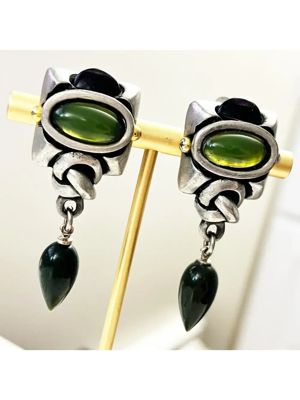 Fahrenheit NY by Connie Bates Vintage Green Drop Earrings
